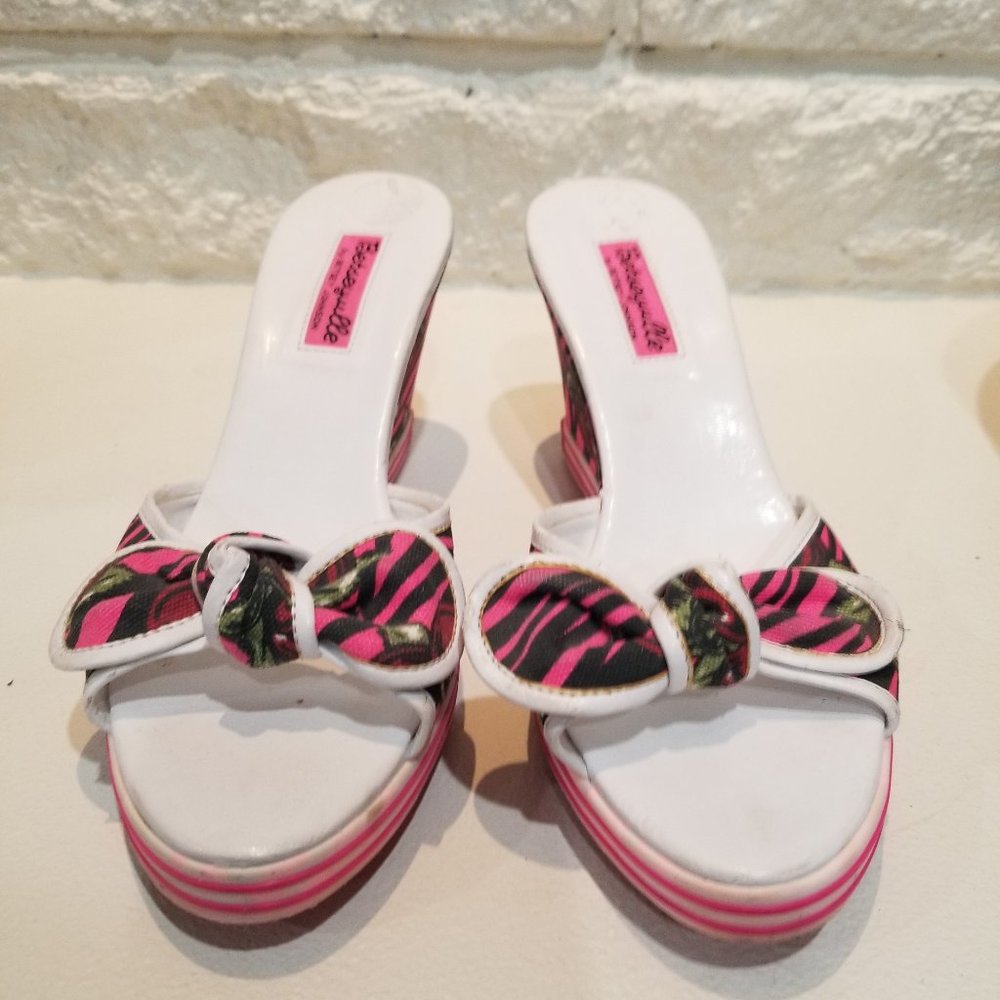 Betsey Johnson Cherry wedge mules